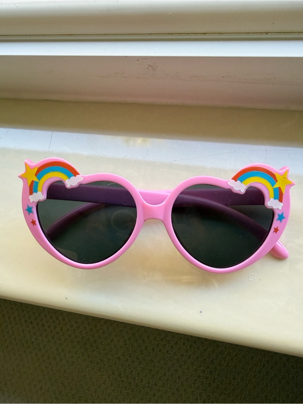 Pink Heart Little Girl Sunglasses with Rainbow Accents - NEW
